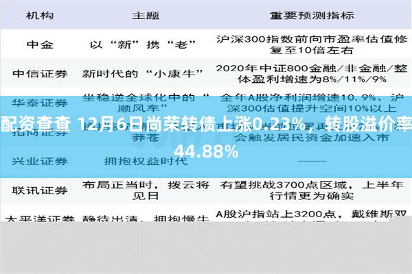 配资查查 12月6日尚荣转债上涨0.23%，转股溢价率44.88%